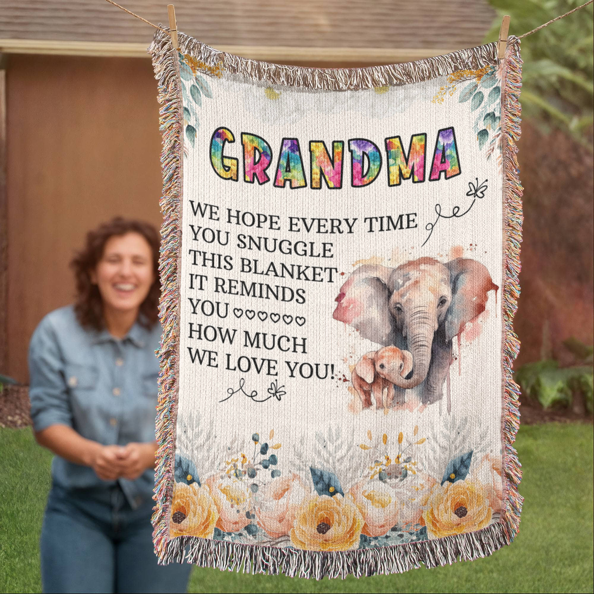 To My Grandma - Elephant Woven Blanket