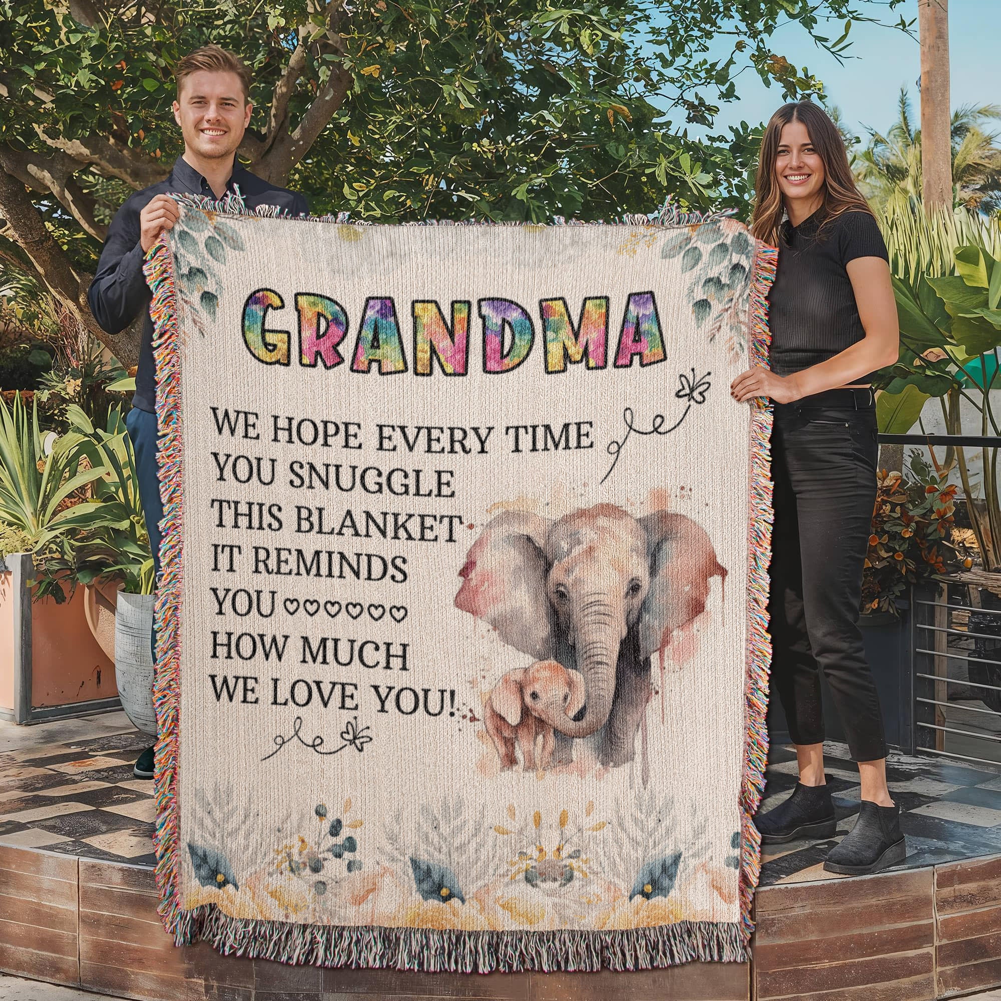 To My Grandma - Elephant Woven Blanket