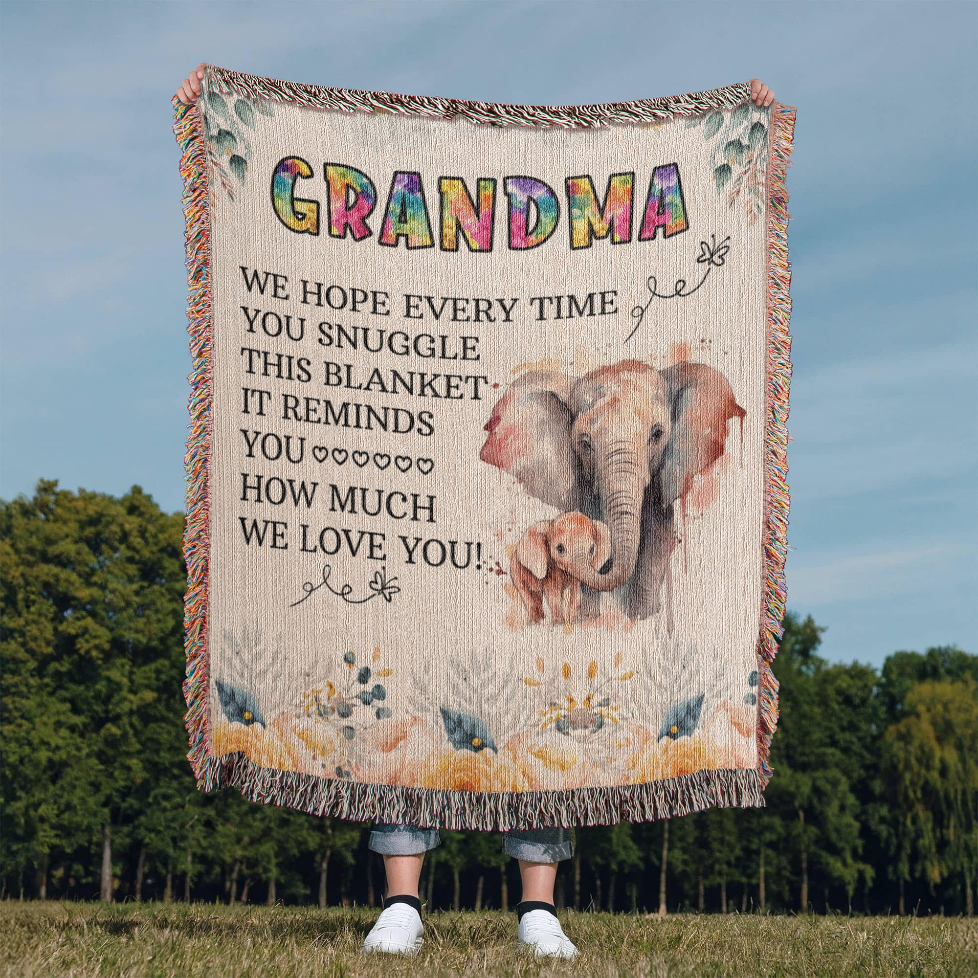 To My Grandma - Elephant Woven Blanket